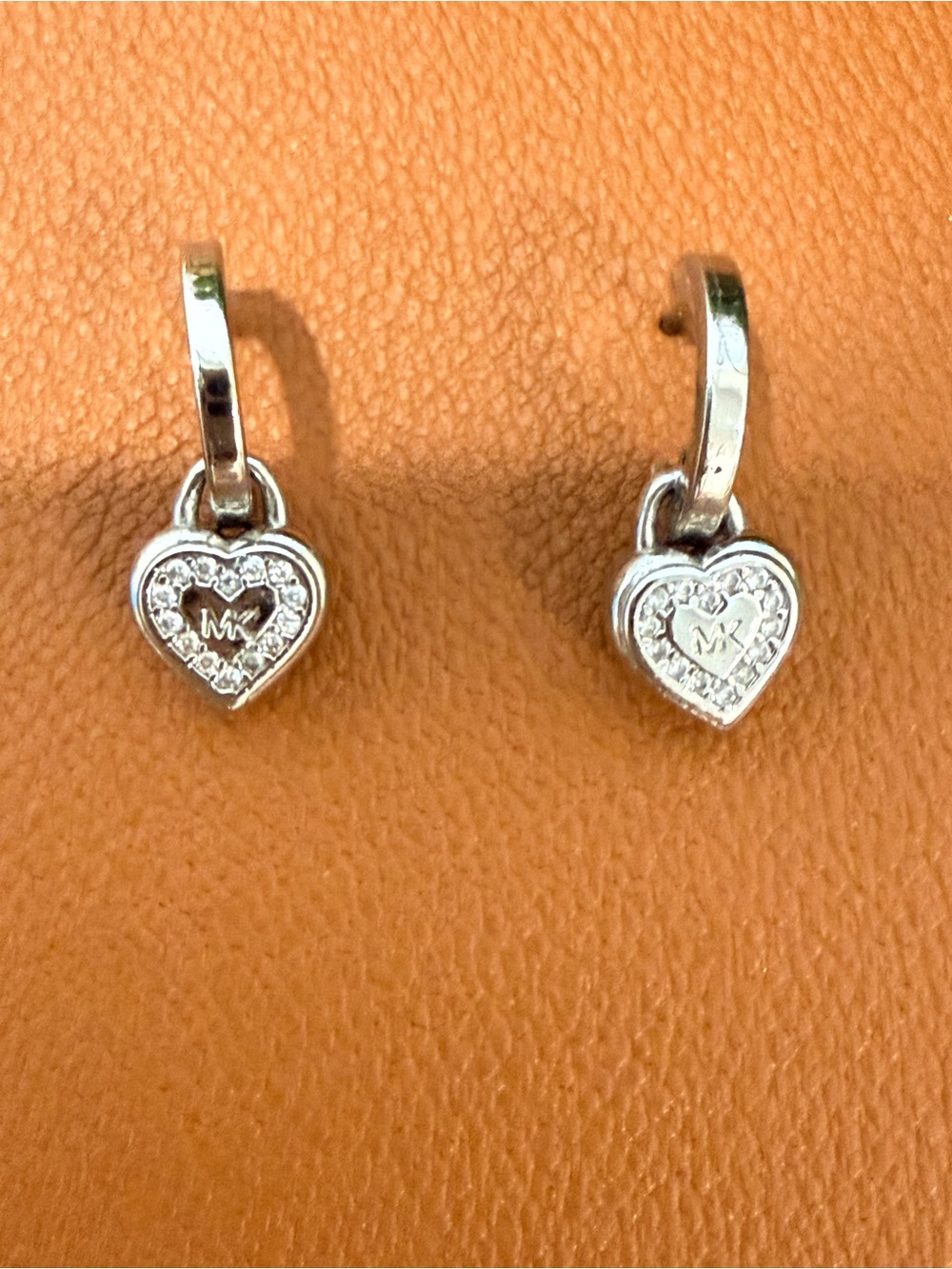 Michael Kors Silver Heart Hoop Earrings with Pavé Accents